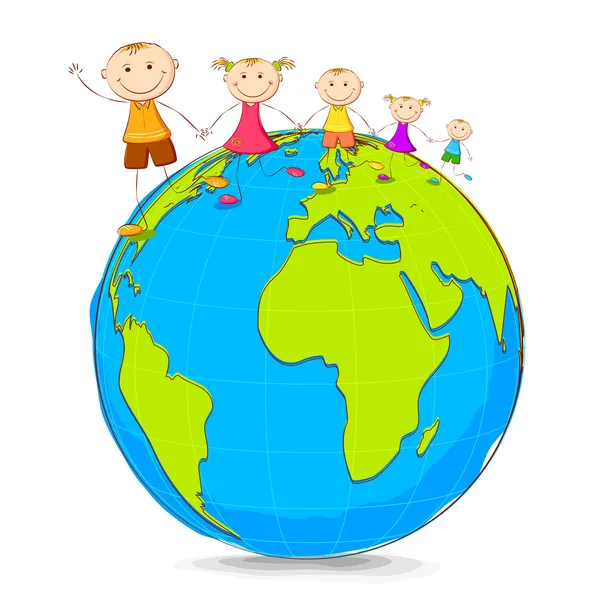 Kinder spielen auf Globus — Stockvektor