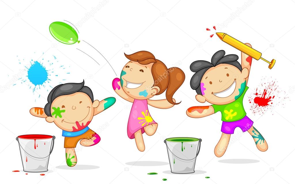 children playing holi with pichkari