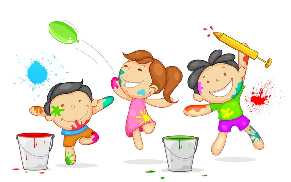 Kinder spielen Holi — Stockvektor