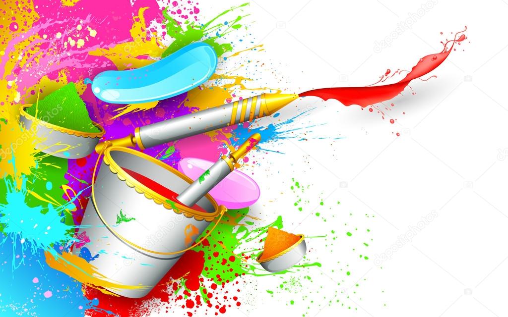 Holi Background with bucket of color