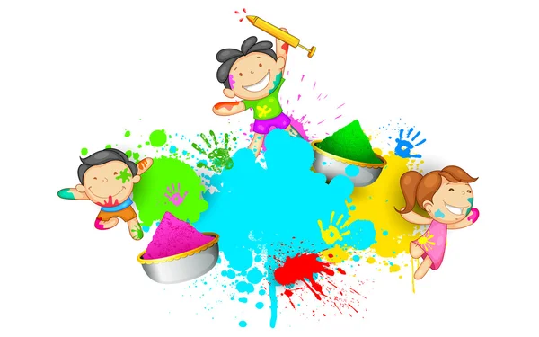 Enfants jouant Holi — Image vectorielle