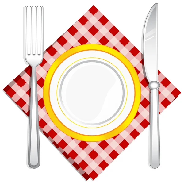 Tenedor y cuchillo con plato — Vector de stock
