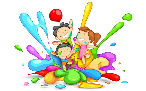 Enfants jouant Holi — Image vectorielle