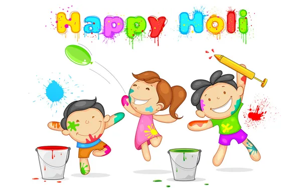 Kids playing Holi — Stock Vector