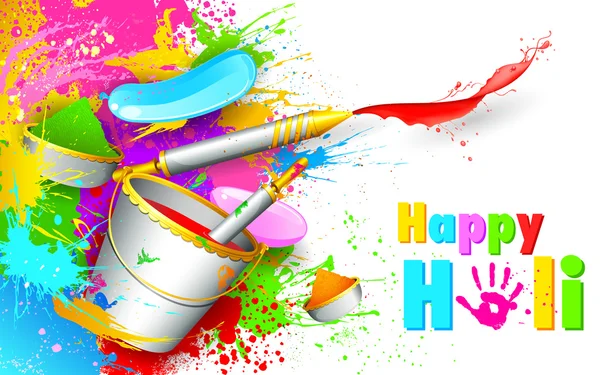 Holi Background with bucket of color — Stock Vector