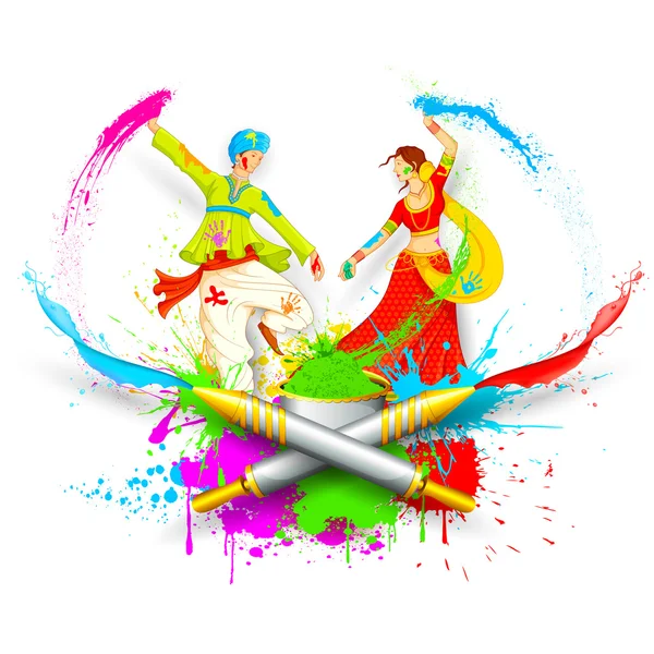 Paar spelen holi — Stockvector