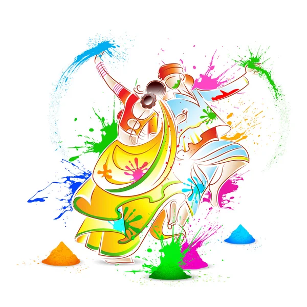 Paar spelen holi — Stockvector