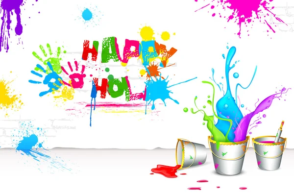 Holi Background with Bucket of color — Stock Vector