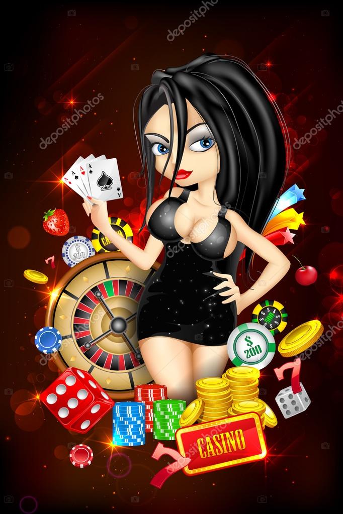 Illustration of woman with casino playing card