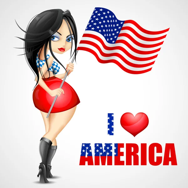 Donna che sventola bandiera americana — Vettoriale Stock