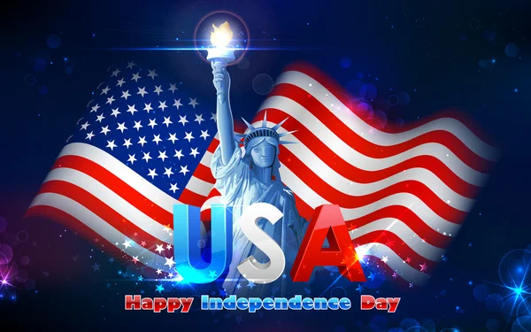 Statue de la liberté avec drapeau américain — Image vectorielle
