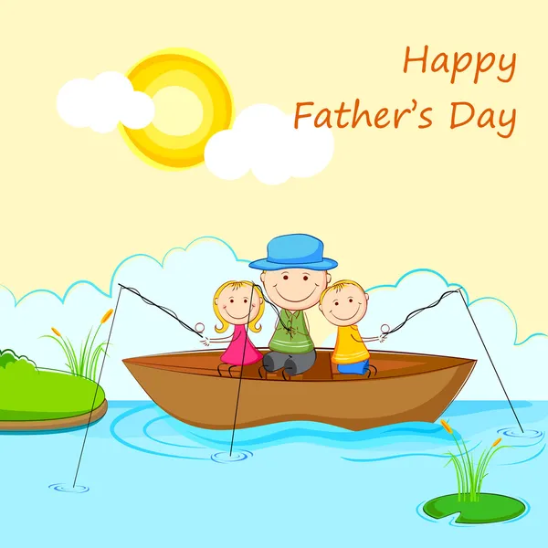 Kids with Father in Boat doing Fishing — Stock Vector