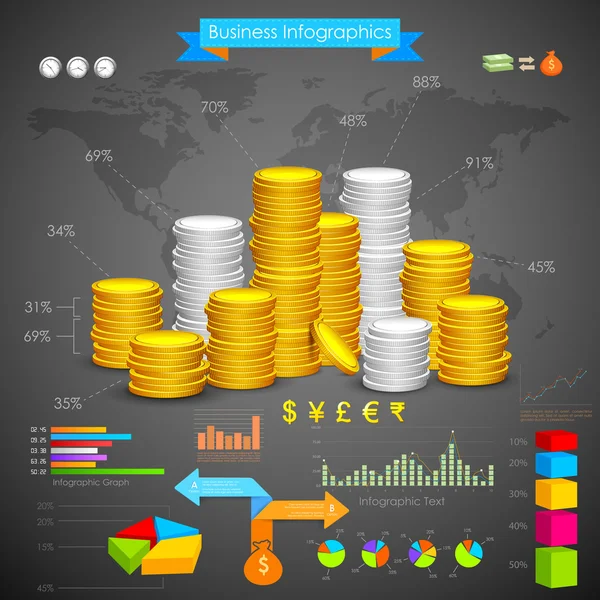 Gráfico de barra de monedas Business Infograph — Vector de stock