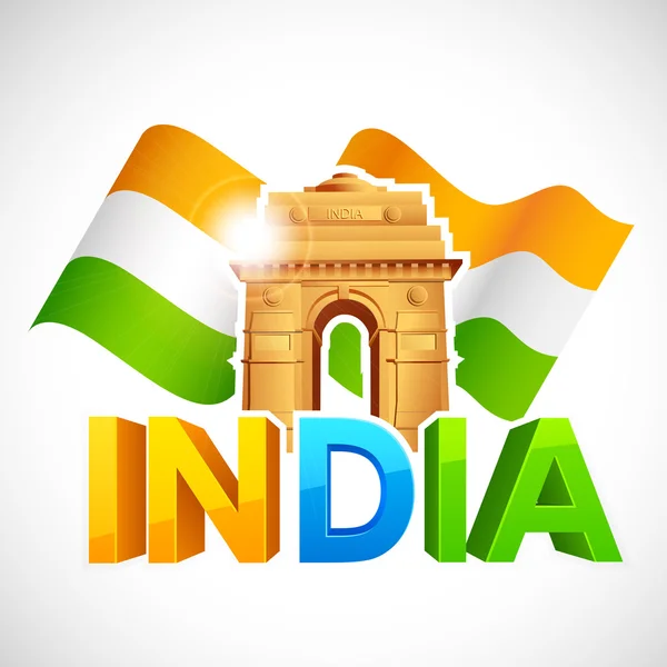 India gate met driekleurige vlag — Stockvector