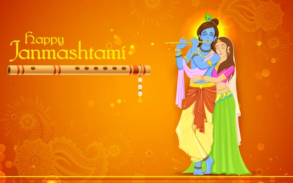 Radha och Lord Krishna på Janmashtami — Stock vektor