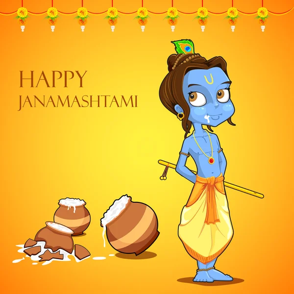 Senhor Krishana em Janmashtami — Vetor de Stock