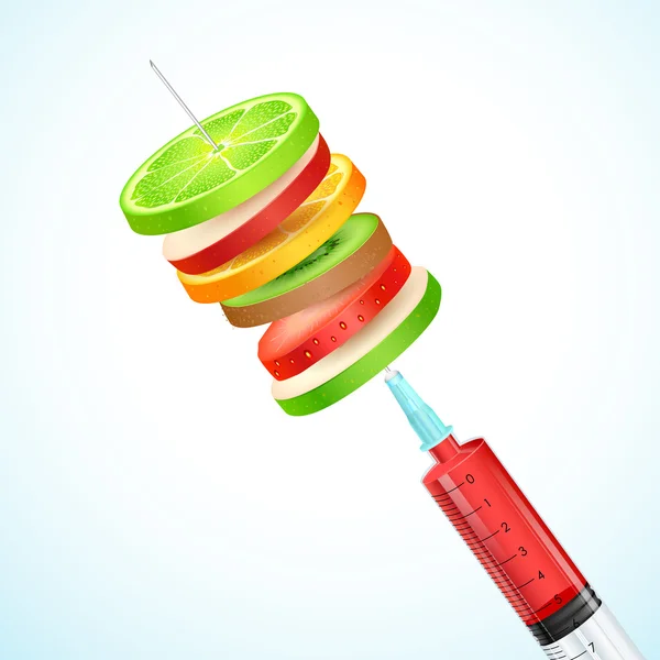 Gezond fruit in de injectiespuit — Stockvector