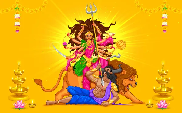 Glückliche Abenddämmerung mit der Göttin Durga — Stockvektor