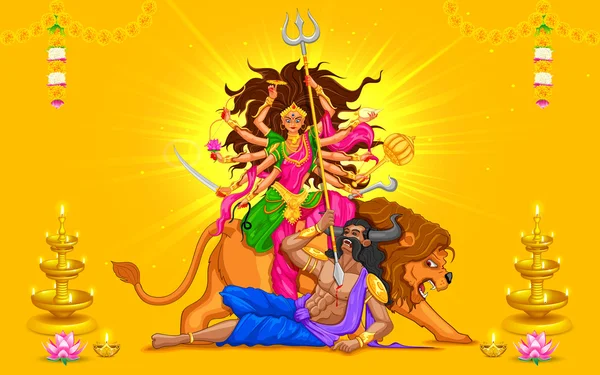 Tanrıça durga ile mutlu dussehra — Stok Vektör