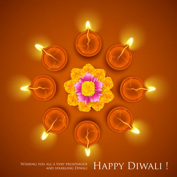 Décoré Diwali Diya sur Flower Rangoli — Image vectorielle