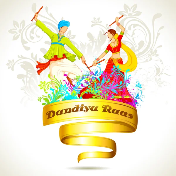 Pareja jugando Dandiya en Navratri — Vector de stock