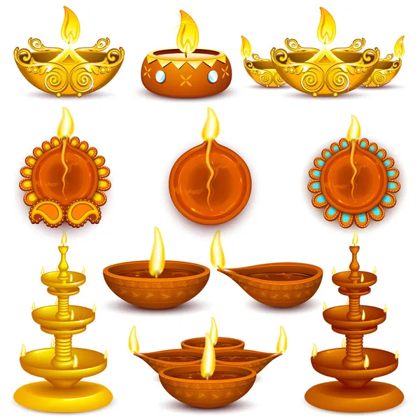 Коллекция Diwali Decorated Diya — стоковый вектор