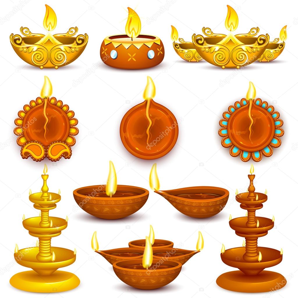 Collection of Diwali Decorated Diya