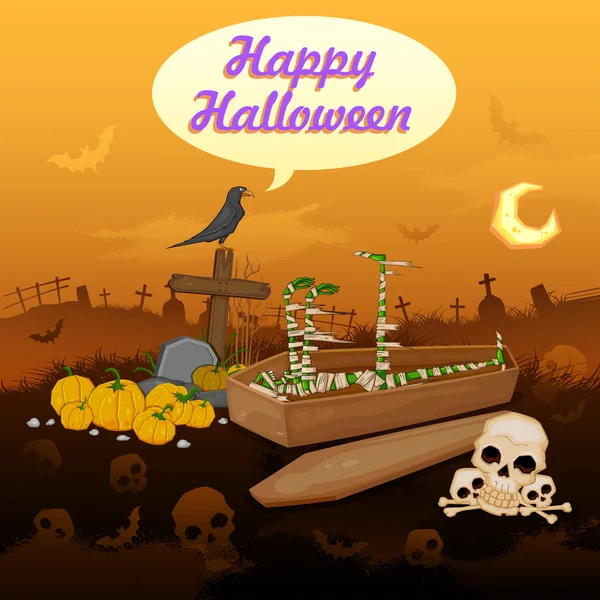 Skelton in halloween nacht — Stockvector