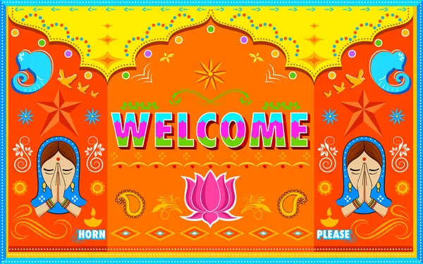 Welcome Background in Indian Truck paint style — Stock Vector