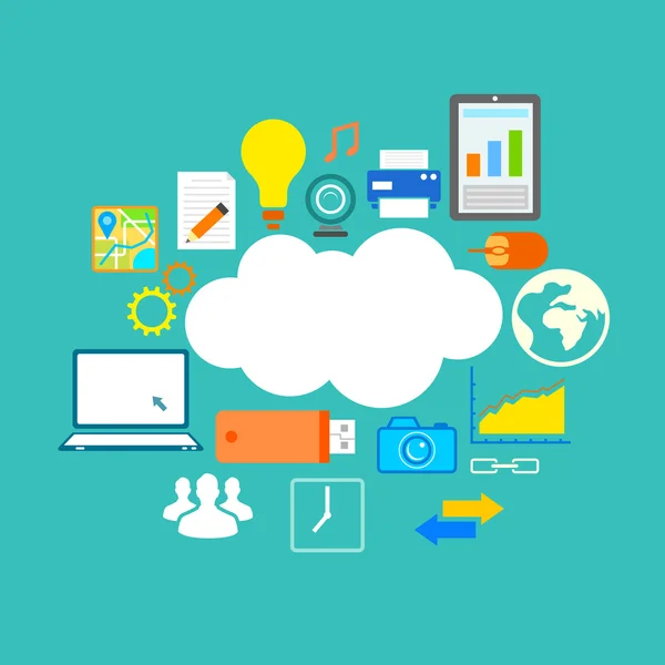 Flache technologische Gestaltung des Cloud Computing — Stockvektor