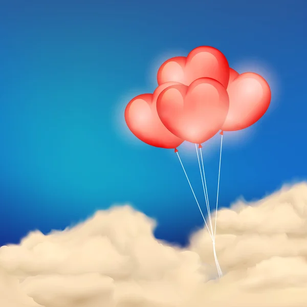 Serce balonu w cloudscape — Wektor stockowy