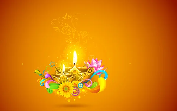 Burning Diwali Diya — Stock Vector