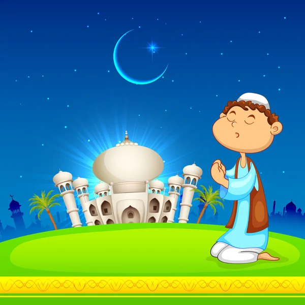 Kid offering namaaz for Eid celebration — Stock Vector