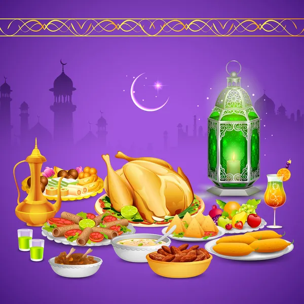 Delicious dishes for Iftar party — Stock Vector