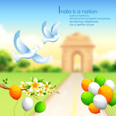 Üç renkli balon ve Hindistan kapı ile Hindistan arka plan