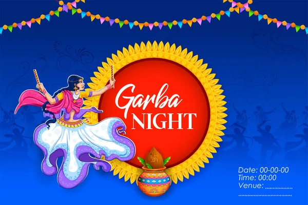 Дандия в дискотеке Garba Night плакат для фестиваля Навратри Дуссехра в Индии — стоковый вектор