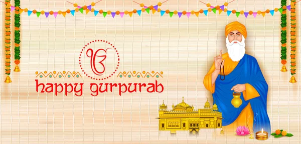 Щасливий Гурпураб, свято Гуру Нанак Джаянті Сікху. — стоковий вектор