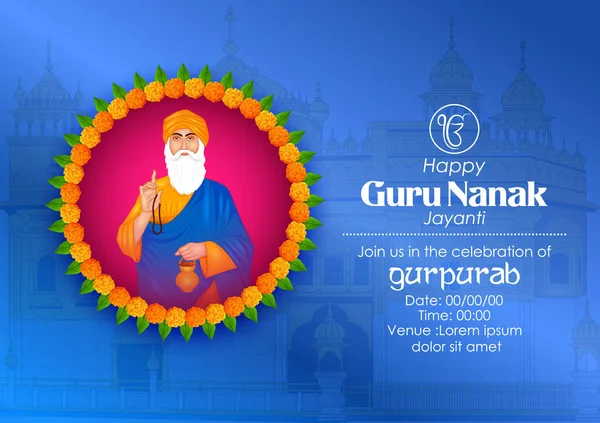 Boldog Gurpurab, Guru Nanak Jayanti Sikh ünnep háttér — Stock Vector