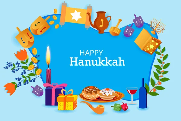 Happy Hanukkah, Jewish holiday festival greetings background — Stock Vector