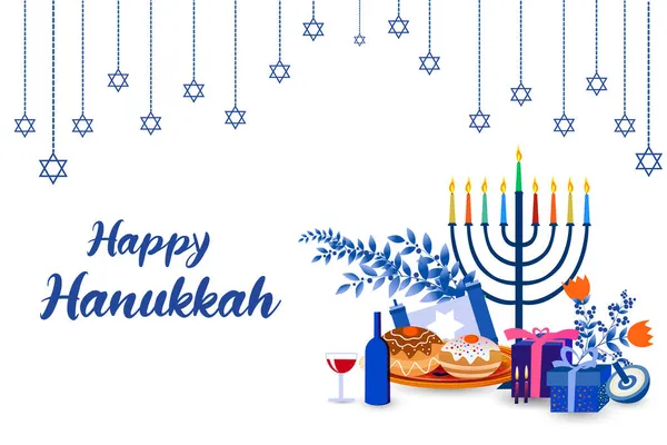 Feliz Hanukkah, fiesta judía saludos fondo — Vector de stock