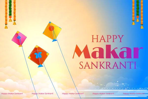 Hindistan festivali için renkli uçurtmalı Makar Sankranti duvar kağıdı — Stok Vektör