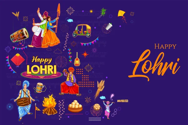 Glückliche Lohri Urlaub Hintergrund für Punjabi-Festival — Stockvektor
