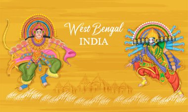 couple performing Chhau dance traditional folk dance of West Bengal, India