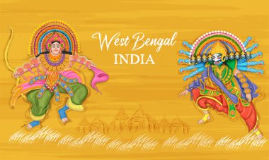 couple performing Chhau dance traditional folk dance of West Bengal, India clipart