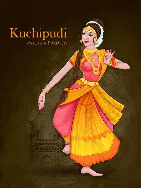 Woman performing Kuchipudi dance traditional folk dance of Andhra Pradesh, India — Διανυσματικό Αρχείο