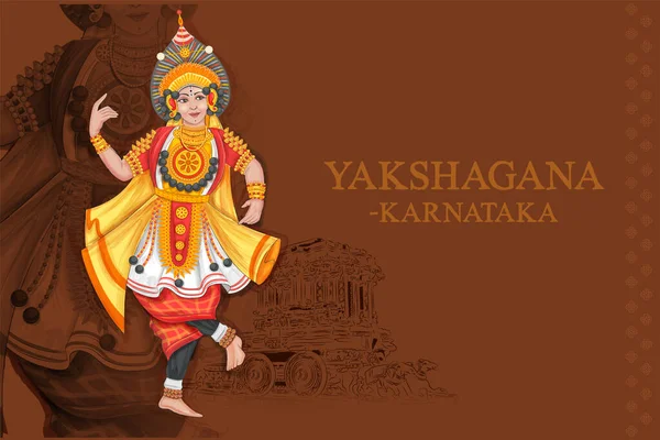 Man performing Yakshagana dance traditional folk dance of Karnataka, India — Stockvector