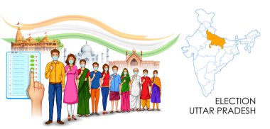 Uttar Pradesh Yasama Meclisi seçimleri için oy veren farklı kişiler