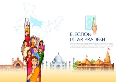 Uttar Pradesh Yasama Meclisi seçimleri için oy veren farklı kişiler