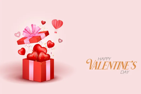 Illustration Realistic Heart Gift Box Happy Valentine Day Romantic Love —  Vetores de Stock