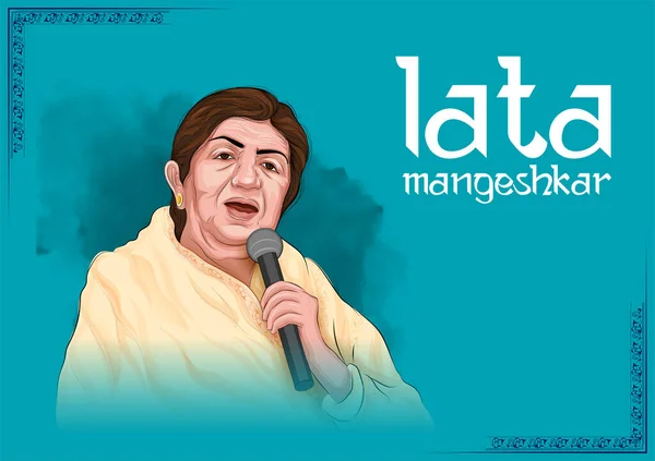 Lata Mangeshkar 印度夜曲 著名的女回放歌手和作曲家 — 图库矢量图片